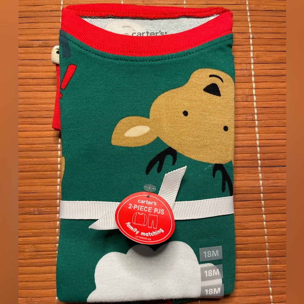 Carter’s Christmas Pajamas Matching Family PJ’s Green Santa Toddler 18 Months